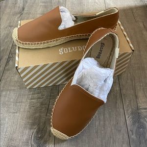 Soludos Tan Leather Espadrille Slippers NWT